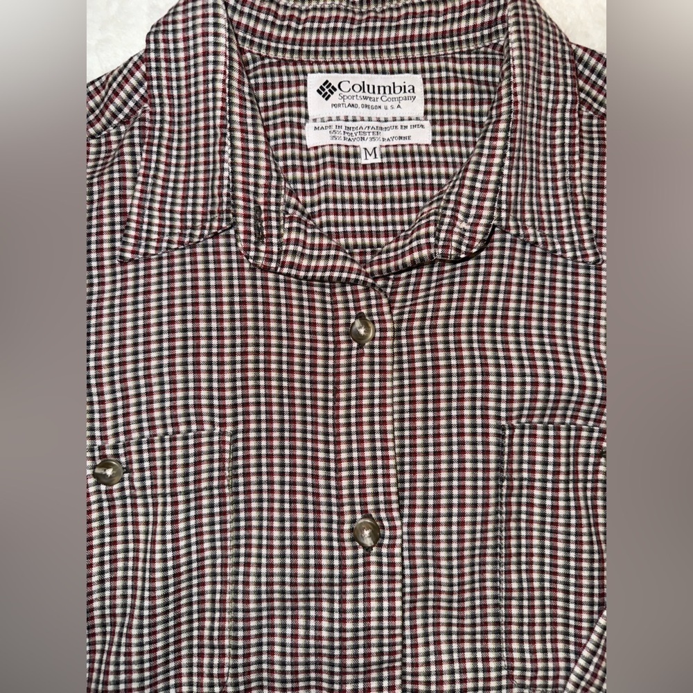 2 x 20$ Columbia Checkered Button-Up Shirt - Black and White Size M - Picture 2 of 8